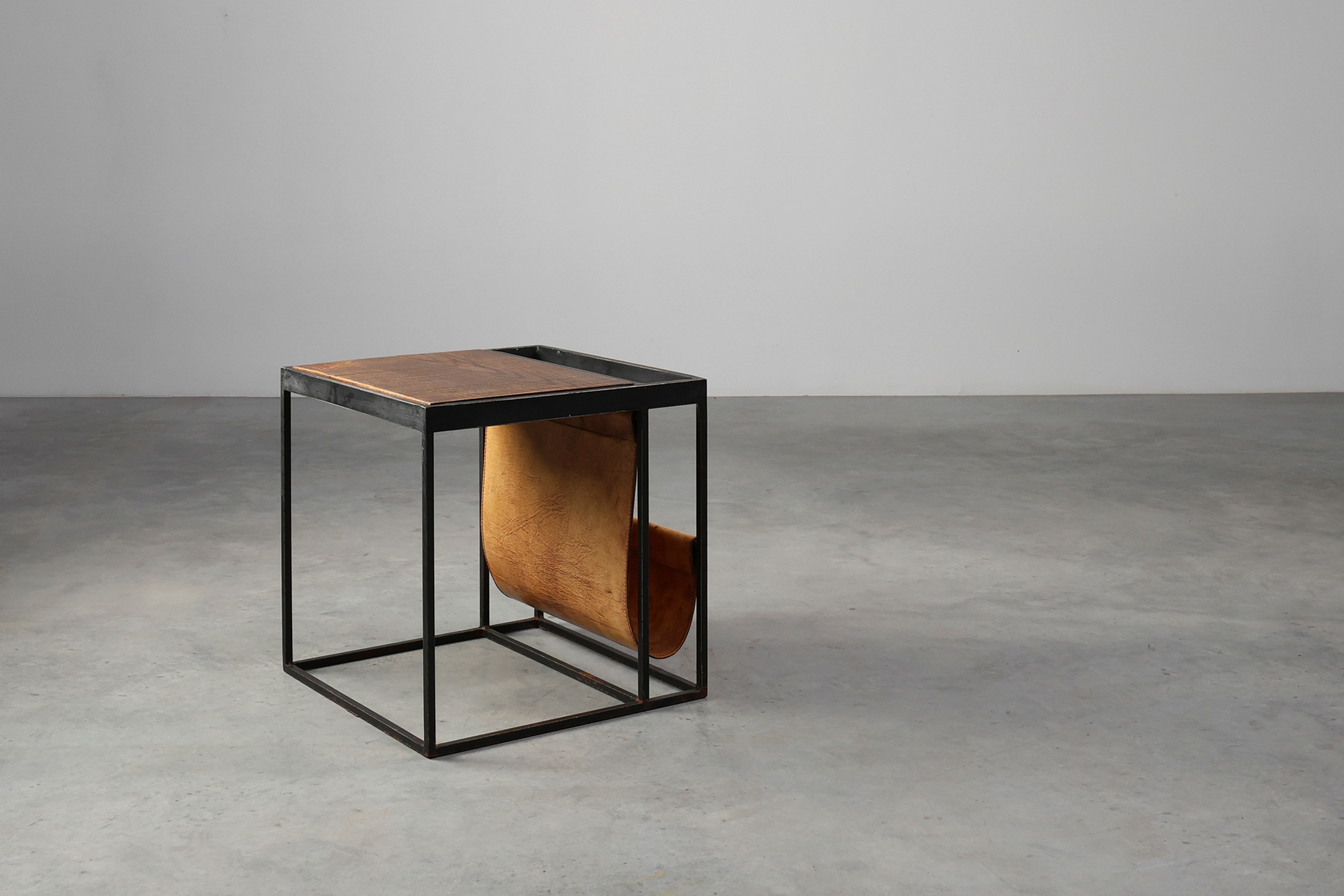 Mid-Century Magazine Holder in Metal, Wood and Leather, Belgium 1960sthumbnail